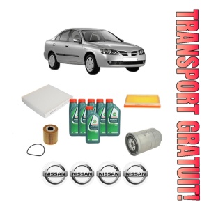 Set Pachet filtre revizie Bosch, 6 litrii ulei Castrol 10W40 NISSAN ALMERA II (N16) 2.2 dCi din 2003-2006, 4x Stickere auto cu NISSAN