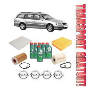 Set Pachet filtre revizie Bosch, 6 litrii ulei Castrol 10W40 OPEL OMEGA B Estate (V94) 2.2 DTI 16V (F35, M35, P35) din 2000-2003, 4x Stickere auto cu OPEL