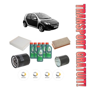 Set Pachet filtre revizie Bosch, 6 litrii ulei Castrol 10W40 SMART FORFOUR (454) 1.5 CDI (454.001) din 2004-2006, 4x Stickere auto cu SMART