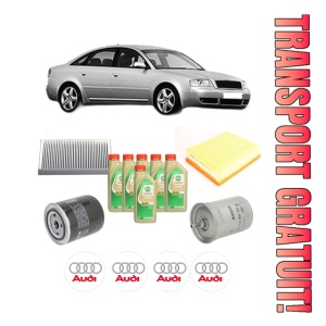 Set Pachet filtre revizie Bosch, 6 litrii ulei Castrol 5W30 AUDI A6 C5 (4B2, 4B4) 2.4 din 2001-2005, 4x Stickere auto cu AUDI