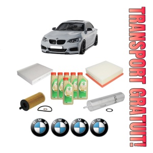 Set Pachet filtre revizie Bosch, 6 litrii ulei Castrol 5W30 BMW Seria 2 Coupe (F22, F87) 218 d din 2014-2015, 4x Stickere auto cu BMW