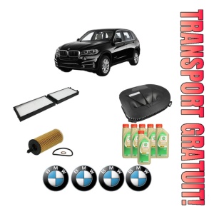 Set Pachet filtre revizie Bosch, 6 litrii ulei Castrol 5W30 BMW Seria X5 (F15, F85) sDrive 25 d din 2013-2015, 4x Stickere auto cu BMW