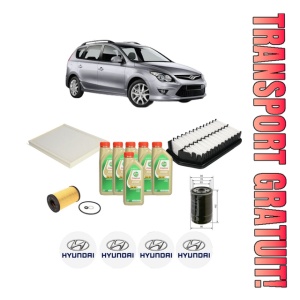 Set Pachet filtre revizie Bosch, 6 litrii ulei Castrol 5W30 HYUNDAI i30 Estate (GD) 1.4 CRDi din 2012-2017, 4x Stickere auto cu HYUNDAI