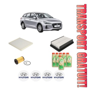 Set Pachet filtre revizie Bosch, 6 litrii ulei Castrol 5W30 HYUNDAI i30 Kombi Van (PDE) 1.6 CRDi VGT din 2017, 4x Stickere auto cu HYUNDAI