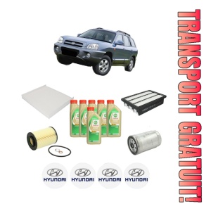 Set Pachet filtre revizie Bosch, 6 litrii ulei Castrol 5W30 HYUNDAI SANTA FÉ II SUV Van (CM) CRDi 4x4 din 2005-2011, 4x Stickere auto cu HYUNDAI