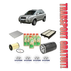 Set Pachet filtre revizie Bosch, 6 litrii ulei Castrol 5W30 HYUNDAI TUCSON SUV Van (JM) CRDi VGT din 2009-2010, 4x Stickere auto cu HYUNDAI