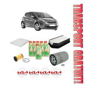 Set Pachet filtre revizie Bosch, 6 litrii ulei Castrol 5W30 KIA VENGA (YN) 1.4 CRDi 75 din 2010-2019, 4x Stickere auto cu KIA