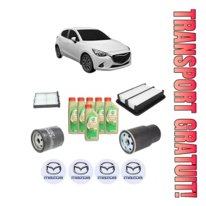 Set Pachet filtre revizie Bosch, 6 litrii ulei Castrol 5W30 MAZDA 2 Hatchback (DL, DJ) 1.5 D (DJ5FS) din 2014, 4x Stickere auto cu MAZDA