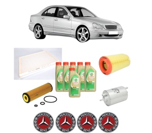 Set Pachet filtre revizie Bosch, 6 litrii ulei Castrol 5W30 MERCEDES-BENZ C-CLASS (W203) C 180 Kompressor (203.046) din 2002-2007, 4x Stickere auto cu MERCEDES-BENZ - Img 2