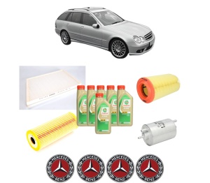 Set Pachet filtre revizie Bosch, 6 litrii ulei Castrol 5W30 MERCEDES-BENZ C-CLASS T-Model (S203) C 230 Kompressor (203.240) din 2004-2007, 4x Stickere auto cu MERCEDES-BENZ - Img 2