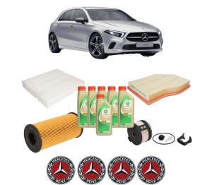 Set Pachet filtre revizie Bosch, 6 litrii ulei Castrol 5W30 MERCEDES-BENZ A-CLASS (W177) A 180 d (177.003) din 2018, 4x Stickere auto cu MERCEDES-BENZ - Img 2