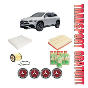 Set Pachet filtre revizie Bosch, 6 litrii ulei Castrol 5W30 MERCEDES-BENZ GLA (H247) AMG GLA 35 4-matic (247.751) din 2020, 4x Stickere auto cu MERCEDES-BENZ