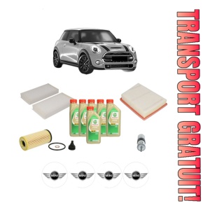Set Pachet filtre revizie Bosch, 6 litrii ulei Castrol 5W30 MINI MINI (F56) Cooper S din 2014, 4x Stickere auto cu MINI