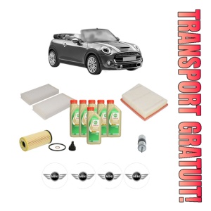 Set Pachet filtre revizie Bosch, 6 litrii ulei Castrol 5W30 MINI MINI Convertible (F57) Cooper S JCW din 2015, 4x Stickere auto cu MINI