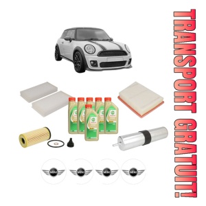 Set Pachet filtre revizie Bosch, 6 litrii ulei Castrol 5W30 MINI MINI CLUBMAN (F54) Cooper SD din 2015-2019, 4x Stickere auto cu MINI