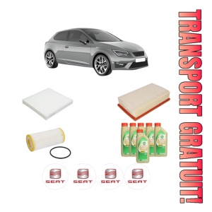 Set Pachet filtre revizie Bosch, 6 litrii ulei Castrol 5W30 SEAT LEON SC (5F5) 2.0 Cupra din 2013-2016, 4x Stickere auto cu SEAT