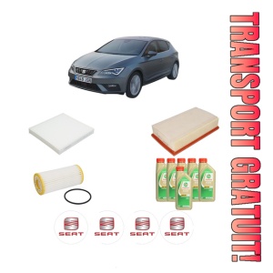 Set Pachet filtre revizie Bosch, 6 litrii ulei Castrol 5W30 SEAT LEON Hatchback Van (5F1) 2.0 Cupra din 2017-2018, 4x Stickere auto cu SEAT