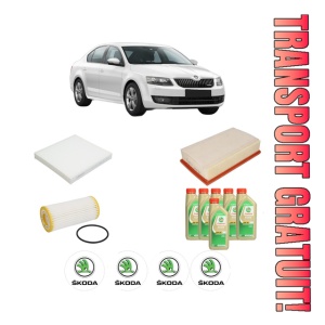 Set Pachet filtre revizie Bosch, 6 litrii ulei Castrol 5W30 SKODA Octavia III (5E3, NL3, NR3) 1.8 TSI 4x4 din 2014-2020, 4x Stickere auto cu SKODA