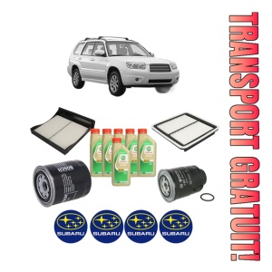 Set Pachet filtre revizie Bosch, 6 litrii ulei Castrol 5W30 SUBARU FORESTER (SH_) 2.0 D AWD (SHH, SHD, SHN) din 2008-2013, 4x Stickere auto cu SUBARU