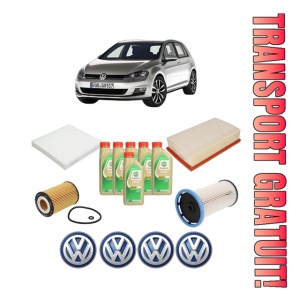 Set Pachet filtre revizie Bosch, 6 litrii ulei Castrol 5W30 Volkswagen GOLF VII Van (5G1) 2.0 TDi BlueMotion 4motion din 2013-2014, 4x Stickere auto cu Volkswagen