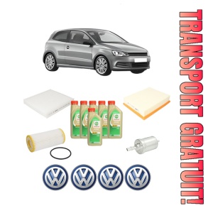 Set Pachet filtre revizie Bosch, 6 litrii ulei Castrol 5W30 Volkswagen POLO V (6R1, 6C1) 1.8 GTI din 2014-2017, 4x Stickere auto cu Volkswagen
