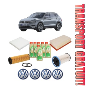 Set Pachet filtre revizie Bosch, 6 litrii ulei Castrol 5W30 Volkswagen TIGUAN ALLSPACE (BW2, BJ2) 2.0 TDI 4motion din 2017, 4x Stickere auto cu Volkswagen