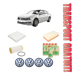 Set Pachet filtre revizie Bosch, 6 litrii ulei Castrol 5W30 Volkswagen PASSAT B8 (3G2, CB2) 2.0 TSI 4motion din 2018-2020, 4x Stickere auto cu Volkswagen