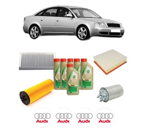 Set Pachet filtre revizie Bosch, 6 litrii ulei Castrol 5W40 AUDI A6 C5 (4B2, 4B4) 2.5 TDI din 2002-2005, 4x Stickere auto cu AUDI - Img 2