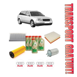 Set Pachet filtre revizie Bosch, 6 litrii ulei Castrol 5W40 AUDI A6 C5 Avant (4B5, 4B6) 2.5 TDI din 2001-2005, 4x Stickere auto cu AUDI
