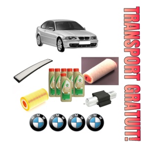 Set Pachet filtre revizie Bosch, 6 litrii ulei Castrol 5W40 BMW Seria 3 (E46) 320 d din 2001-2005, 4x Stickere auto cu BMW