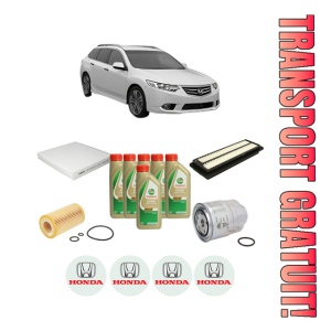 Set Pachet filtre revizie Bosch, 6 litrii ulei Castrol 5W40 HONDA ACCORD VII Tourer (CM, CN) 2.2 i-CTDi (CN2) din 2004-2008, 4x Stickere auto cu HONDA