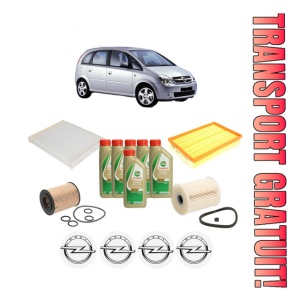 Set Pachet filtre revizie Bosch, 6 litrii ulei Castrol 5W40 OPEL MERIVA A MPV (X03) 1.7 CDTI (E75) din 2006-2010, 4x Stickere auto cu OPEL