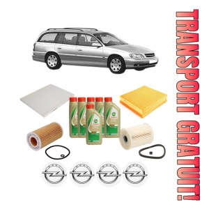 Set Pachet filtre revizie Bosch, 6 litrii ulei Castrol 5W40 OPEL OMEGA B Estate (V94) 2.2 DTI 16V (F35, M35, P35) din 2000-2003, 4x Stickere auto cu OPEL