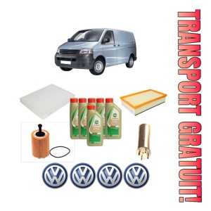 Set Pachet filtre revizie Bosch, 6 litrii ulei Castrol 5W40 Volkswagen TRANSPORTER T5 Van (7HA, 7HH, 7EA, 7EH) 1.9 TDI din 2003-2009, 4x Stickere auto cu Volkswagen