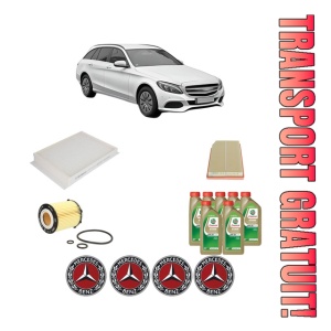 Set Pachet filtre revizie Bosch, 7 litrii ulei Castrol 0W20 MERCEDES-BENZ C-CLASS T-Model (S205) C 160 (205.275) din 2019, 4x Stickere auto cu MERCEDES-BENZ