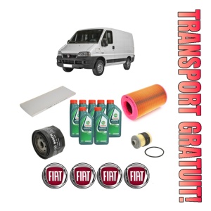 Set Pachet filtre revizie Bosch, 7 litrii ulei Castrol 10W40 FIAT DUCATO Bus (244_) 2.3 JTD din 2001-2006, 4x Stickere auto cu FIAT