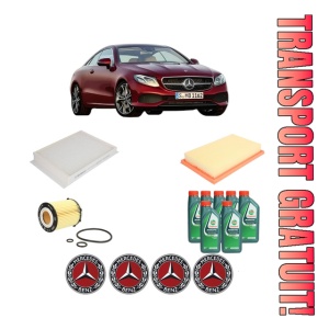 Set Pachet filtre revizie Bosch, 7 litrii ulei Castrol 10W40 MERCEDES-BENZ E-CLASS Coupe (C238) E 300 (238.348) din 2016, 4x Stickere auto cu MERCEDES-BENZ