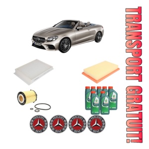 Set Pachet filtre revizie Bosch, 7 litrii ulei Castrol 10W40 MERCEDES-BENZ E-CLASS Convertible (A238) E 200 (238.442) din 2017, 4x Stickere auto cu MERCEDES-BENZ