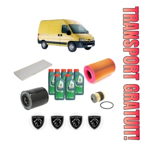 Set Pachet filtre revizie Bosch, 7 litrii ulei Castrol 10W40 PEUGEOT BOXER Bus (244, Z_) 2.8 HDi din 2004-2006, 4x Stickere auto cu PEUGEOT