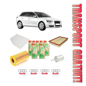 Set Pachet filtre revizie Bosch, 7 litrii ulei Castrol 5W30 AUDI A3 Sportback (8PA) RS3 quattro din 2011-2012, 4x Stickere auto cu AUDI