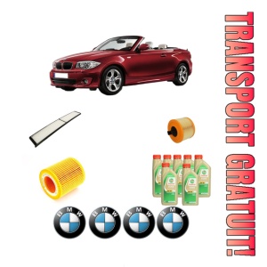 Set Pachet filtre revizie Bosch, 7 litrii ulei Castrol 5W30 BMW Seria 1 Convertible (E88) 125 i din 2007-2013, 4x Stickere auto cu BMW