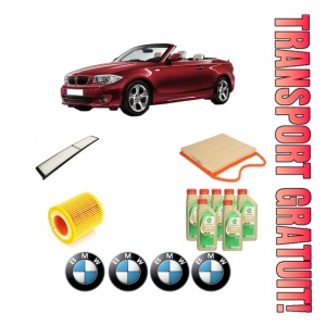 Set Pachet filtre revizie Bosch, 7 litrii ulei Castrol 5W30 BMW Seria 1 Convertible (E88) 135 i din 2008-2013, 4x Stickere auto cu BMW