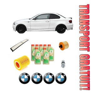 Set Pachet filtre revizie Bosch, 7 litrii ulei Castrol 5W30 BMW Seria 1 Coupe (E82) M din 2011-2012, 4x Stickere auto cu BMW