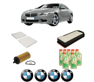 Set Pachet filtre revizie Bosch, 7 litrii ulei Castrol 5W30 BMW Seria 6 Coupe (F13) 640 d xDrive din 2012-2017, 4x Stickere auto cu BMW - Img 2