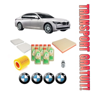 Set Pachet filtre revizie Bosch, 7 litrii ulei Castrol 5W30 BMW Seria 7 (F01, F02, F03, F04) ActiveHybrid 7 din 2012-2015, 4x Stickere auto cu BMW