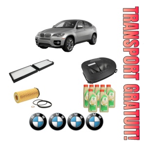 Set Pachet filtre revizie Bosch, 7 litrii ulei Castrol 5W30 BMW Seria X6 (E71, E72) xDrive 40 d din 2009-2014, 4x Stickere auto cu BMW