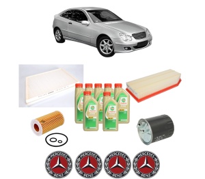 Set Pachet filtre revizie Bosch, 7 litrii ulei Castrol 5W30 MERCEDES-BENZ C-CLASS Coupe (CL203) C 220 CDI (203.706) din 2001-2004, 4x Stickere auto cu MERCEDES-BENZ - Img 2