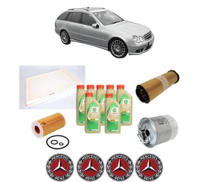 Set Pachet filtre revizie Bosch, 7 litrii ulei Castrol 5W30 MERCEDES-BENZ C-CLASS T-Model (S203) C 200 CDI (203.207) din 2003-2007, 4x Stickere auto cu MERCEDES-BENZ - Img 2