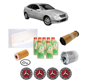 Set Pachet filtre revizie Bosch, 7 litrii ulei Castrol 5W30 MERCEDES-BENZ C-CLASS Coupe (CL203) C 200 CDI (203.707) din 2003-2008, 4x Stickere auto cu MERCEDES-BENZ - Img 2