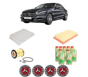 Set Pachet filtre revizie Bosch, 7 litrii ulei Castrol 5W30 MERCEDES-BENZ C-CLASS (W205) C 200 4-matic (205.043) din 2015-2018, 4x Stickere auto cu MERCEDES-BENZ - Img 2